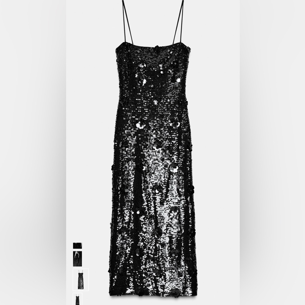 Zara Black Sequin Flower Midi Dress 4772/273